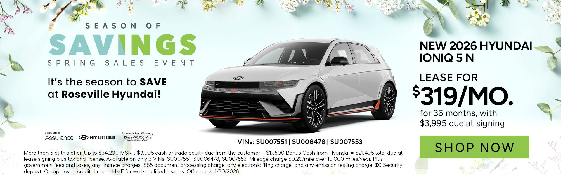 Lease for $319/month for 36 months $3,995 due at signing