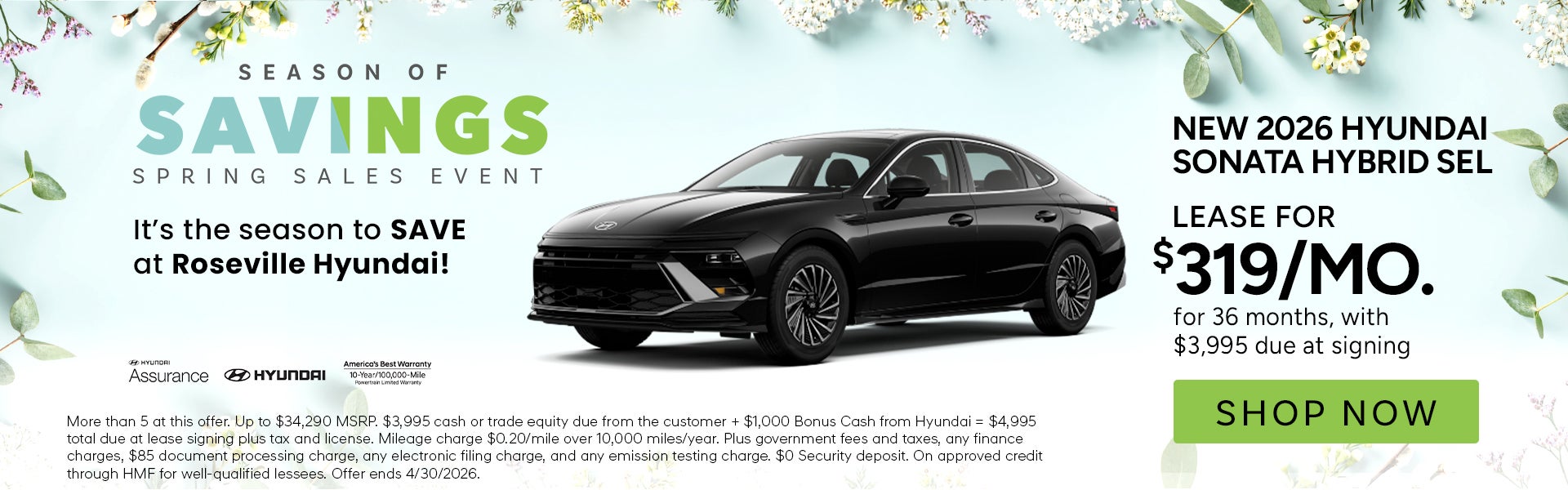 Lease for $319/month for 36 months $3,995 due at signing