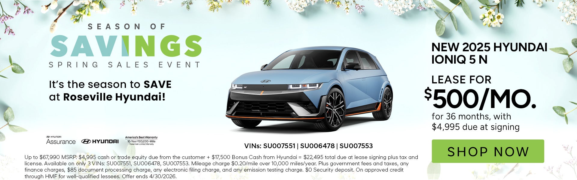 Lease for $500/month for 36 months $4,995 due at signing