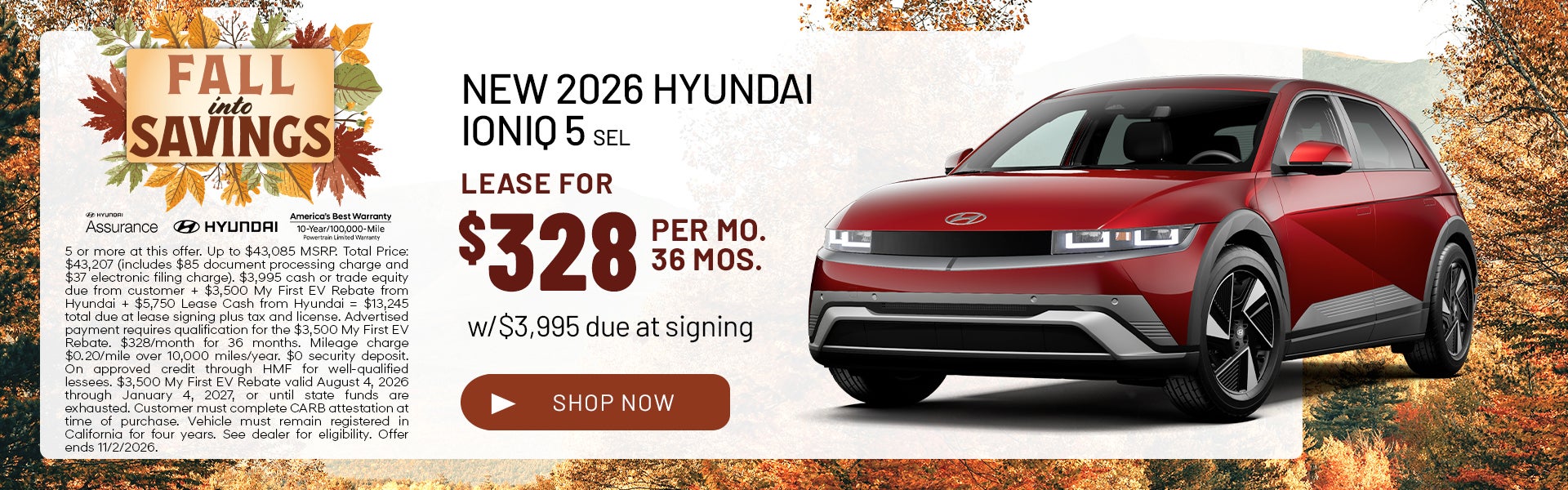 Lease for $328/month for 36 months $3,995 due at signing