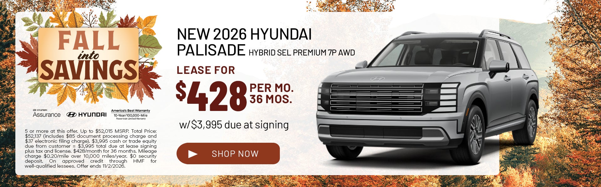 Lease for $428/month for 36 months $3,995 due at signing