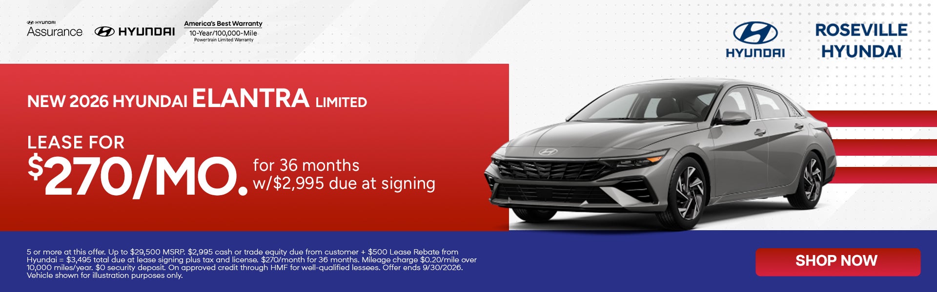 Lease for $270/month for 36 months $2,995 due at signing