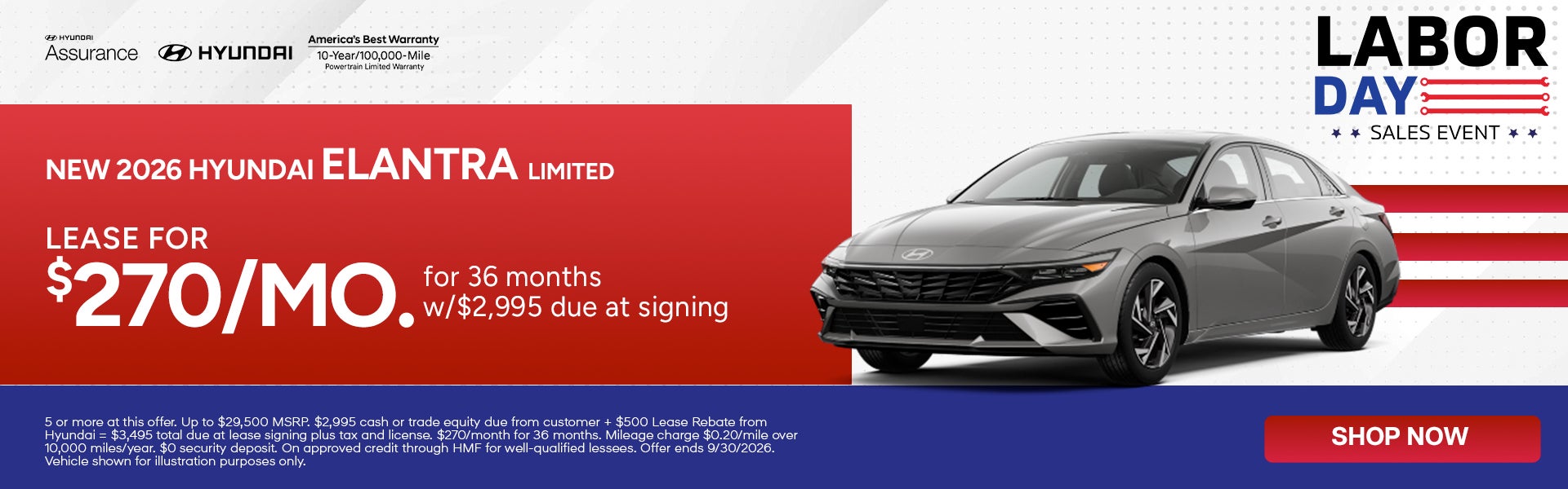 Lease for $270/month for 36 months $2,995 due at signing