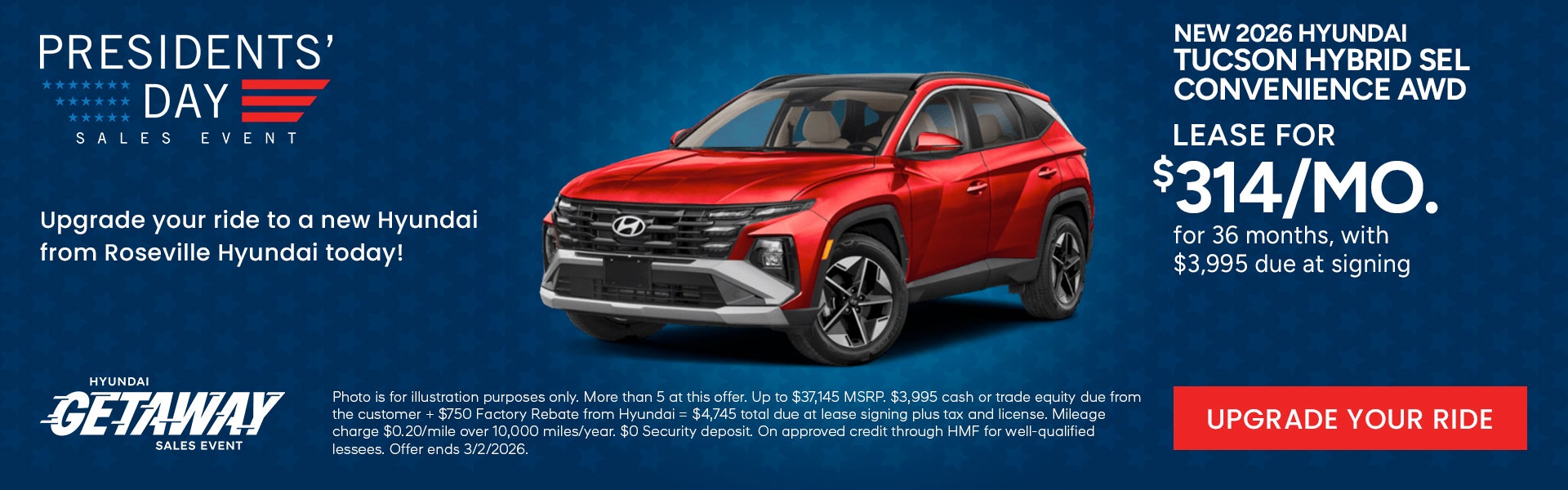 Lease for $314/month for 36 months $3,995 due at signing